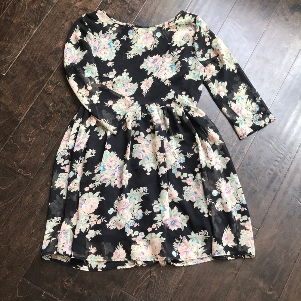 Peppermint black floral mini dress